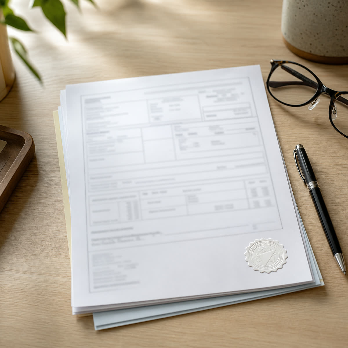 Export shipping documents on a desk